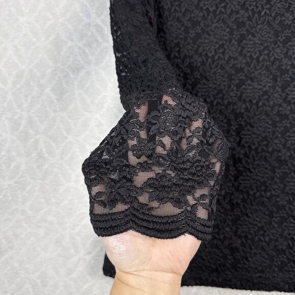 Susan Graver Crochet Lace Top Womens Medium Black Grunge Whimsigoth Witchy Vamp - Picture 3 of 12